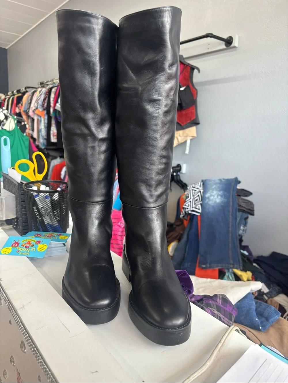 Zara Black Over-the-Knee Leather Boots